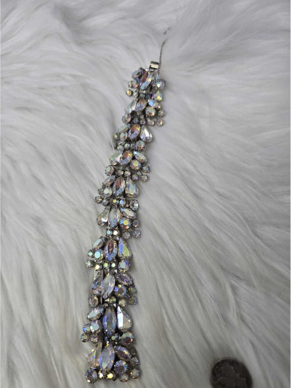 Vintage Signed Weiss AB Rhinestone Wide Bling Bracelet 7”